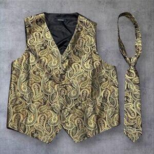 Hisdern‎ Men's Gold Paisley Vest Tie Set